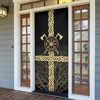 Vegvisir Compass Viking Door Cover with Yggdrasil Tree and Axe Symbols Norse Mythology Tribute - Wonder Print Shop