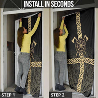 Vegvisir Compass Viking Door Cover with Yggdrasil Tree and Axe Symbols Norse Mythology Tribute - Wonder Print Shop
