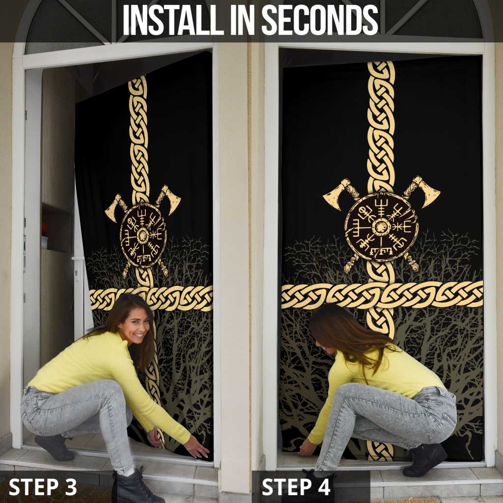 Vegvisir Compass Viking Door Cover with Yggdrasil Tree and Axe Symbols Norse Mythology Tribute - Wonder Print Shop