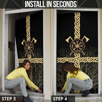 Vegvisir Compass Viking Door Cover with Yggdrasil Tree and Axe Symbols Norse Mythology Tribute - Wonder Print Shop