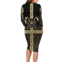 Vegvisir Compass Viking Family Matching Long Sleeve Bodycon Dress and Hawaiian Shirt with Yggdrasil Tree and Axe Symbols Norse Mythology Tribute - Wonder Print Shop