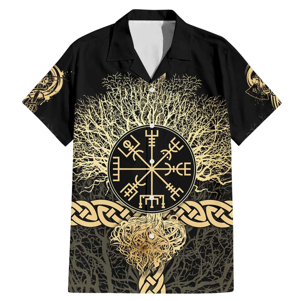 Vegvisir Compass Viking Family Matching Mermaid Dress and Hawaiian Shirt with Yggdrasil Tree and Axe Symbols Norse Mythology Tribute - Wonder Print Shop