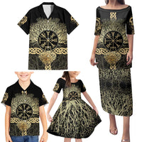 Vegvisir Compass Viking Family Matching Puletasi and Hawaiian Shirt with Yggdrasil Tree and Axe Symbols Norse Mythology Tribute - Wonder Print Shop