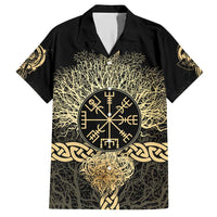 Vegvisir Compass Viking Family Matching Short Sleeve Bodycon Dress and Hawaiian Shirt with Yggdrasil Tree and Axe Symbols Norse Mythology Tribute - Wonder Print Shop