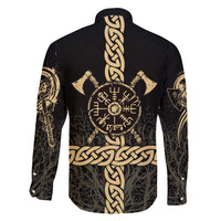Vegvisir Compass Viking Family Matching Short Sleeve Bodycon Dress and Hawaiian Shirt with Yggdrasil Tree and Axe Symbols Norse Mythology Tribute - Wonder Print Shop