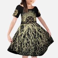 Vegvisir Compass Viking Family Matching Summer Maxi Dress and Hawaiian Shirt with Yggdrasil Tree and Axe Symbols Norse Mythology Tribute - Wonder Print Shop