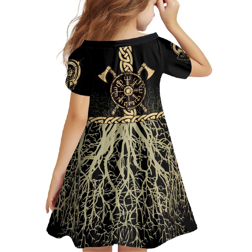 Vegvisir Compass Viking Family Matching Summer Maxi Dress and Hawaiian Shirt with Yggdrasil Tree and Axe Symbols Norse Mythology Tribute - Wonder Print Shop