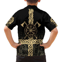 Vegvisir Compass Viking Family Matching Tank Maxi Dress and Hawaiian Shirt with Yggdrasil Tree and Axe Symbols Norse Mythology Tribute - Wonder Print Shop