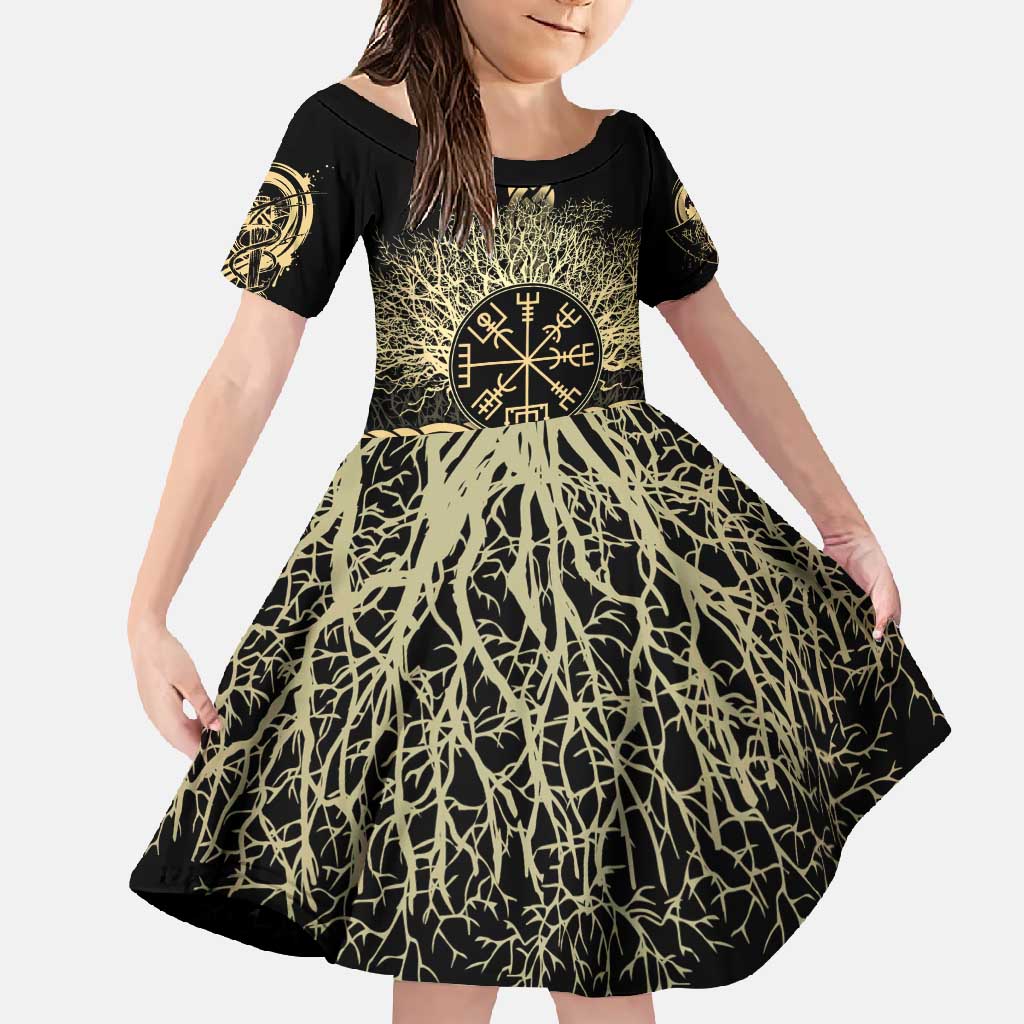 Vegvisir Compass Viking Family Matching Tank Maxi Dress and Hawaiian Shirt with Yggdrasil Tree and Axe Symbols Norse Mythology Tribute - Wonder Print Shop
