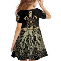 Vegvisir Compass Viking Family Matching Tank Maxi Dress and Hawaiian Shirt with Yggdrasil Tree and Axe Symbols Norse Mythology Tribute - Wonder Print Shop