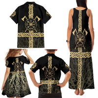 Vegvisir Compass Viking Family Matching Tank Maxi Dress and Hawaiian Shirt with Yggdrasil Tree and Axe Symbols Norse Mythology Tribute - Wonder Print Shop