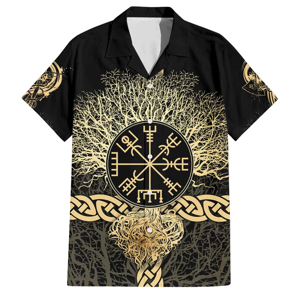 Vegvisir Compass Viking Family Matching Tank Maxi Dress and Hawaiian Shirt with Yggdrasil Tree and Axe Symbols Norse Mythology Tribute - Wonder Print Shop