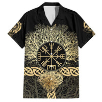 Vegvisir Compass Viking Family Matching Tank Maxi Dress and Hawaiian Shirt with Yggdrasil Tree and Axe Symbols Norse Mythology Tribute - Wonder Print Shop