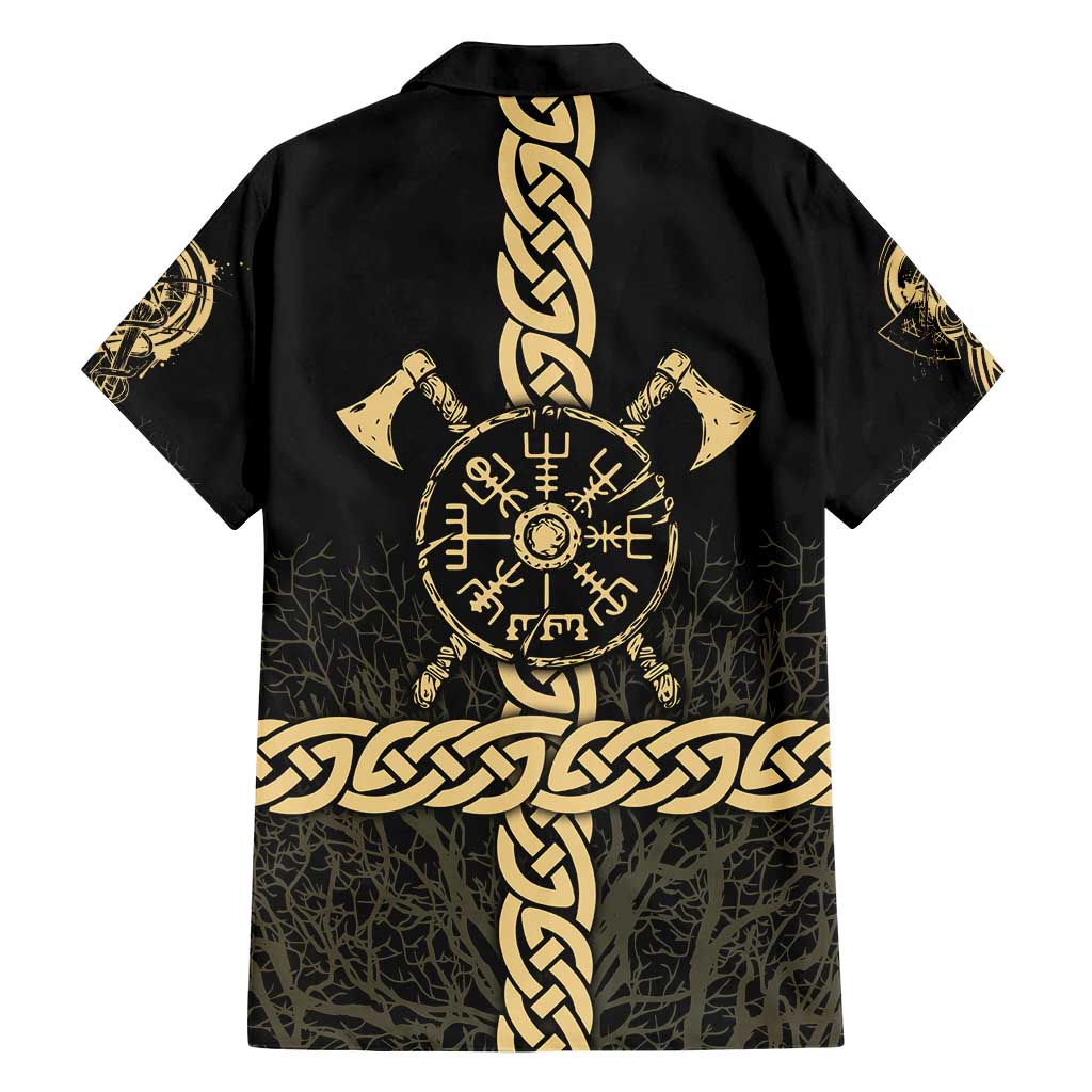 Vegvisir Compass Viking Family Matching Tank Maxi Dress and Hawaiian Shirt with Yggdrasil Tree and Axe Symbols Norse Mythology Tribute - Wonder Print Shop