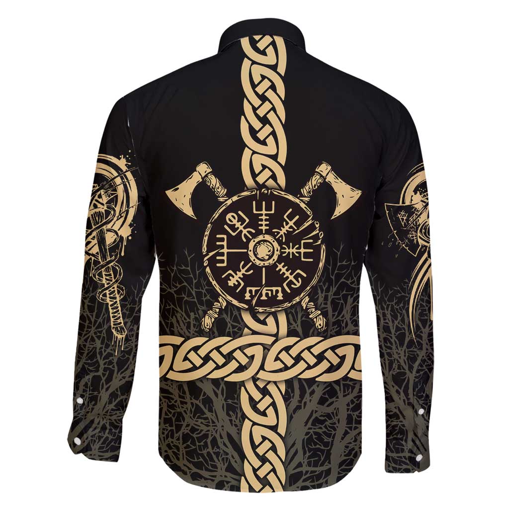 Vegvisir Compass Viking Family Matching Tank Maxi Dress and Hawaiian Shirt with Yggdrasil Tree and Axe Symbols Norse Mythology Tribute - Wonder Print Shop