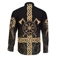 Vegvisir Compass Viking Family Matching Tank Maxi Dress and Hawaiian Shirt with Yggdrasil Tree and Axe Symbols Norse Mythology Tribute - Wonder Print Shop