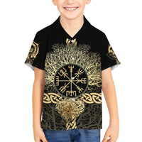 Vegvisir Compass Viking Family Matching Tank Maxi Dress and Hawaiian Shirt with Yggdrasil Tree and Axe Symbols Norse Mythology Tribute - Wonder Print Shop