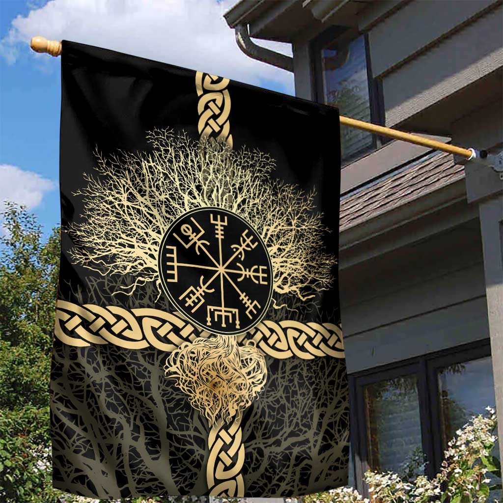 Vegvisir Compass Viking Garden Flag with Yggdrasil Tree and Axe Symbols Norse Mythology Tribute - Wonder Print Shop
