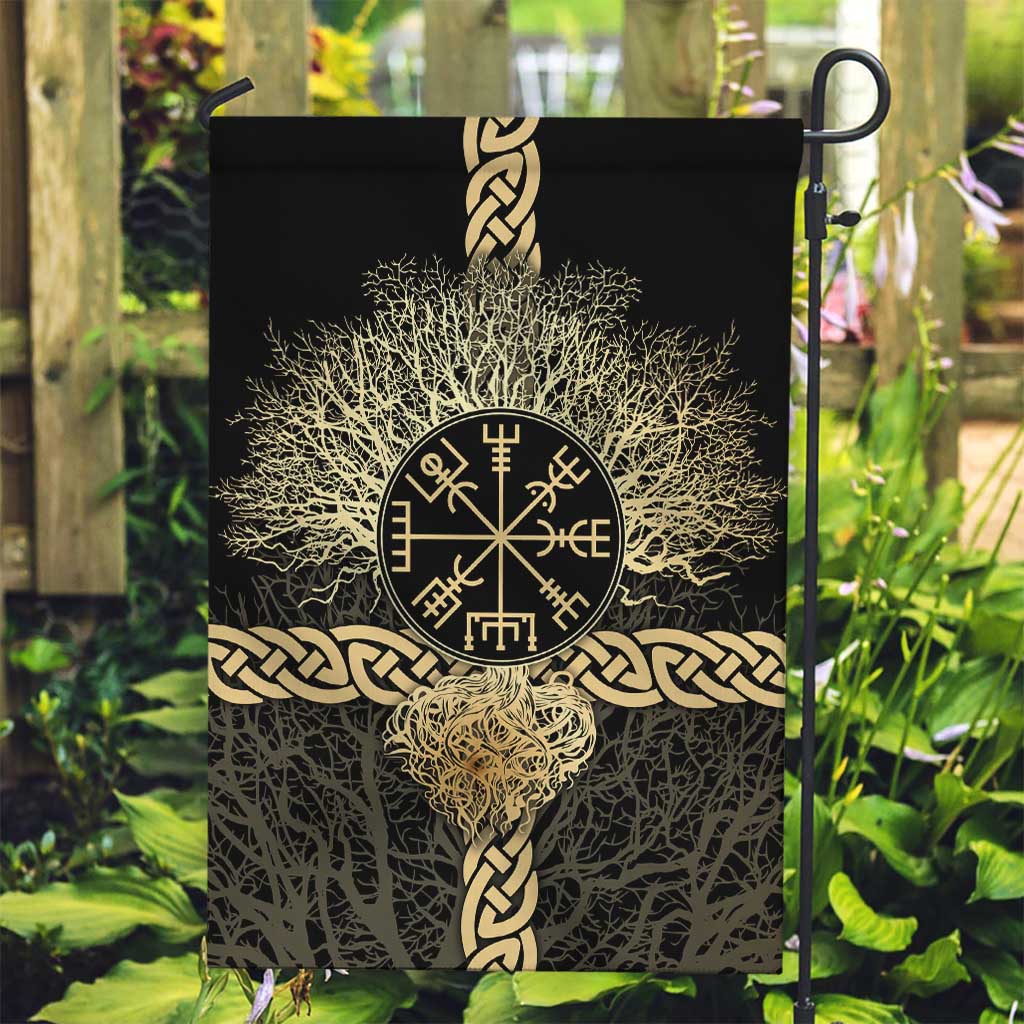 Vegvisir Compass Viking Garden Flag with Yggdrasil Tree and Axe Symbols Norse Mythology Tribute - Wonder Print Shop