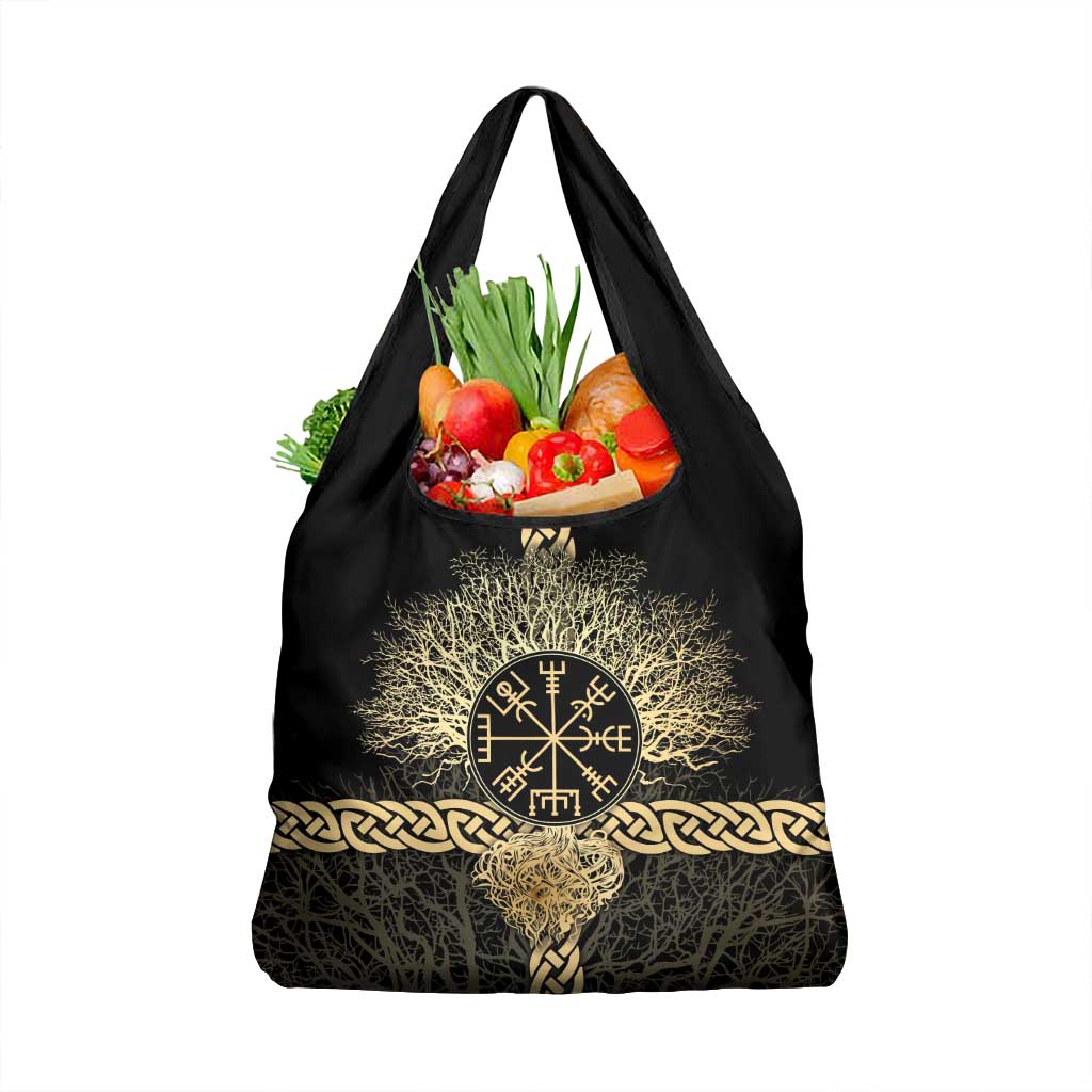 Vegvisir Compass Viking Grocery Bag with Yggdrasil Tree and Axe Symbols Norse Mythology Tribute - Wonder Print Shop
