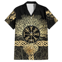 Vegvisir Compass Viking Hawaiian Shirt with Yggdrasil Tree and Axe Symbols Norse Mythology Tribute - Wonder Print Shop