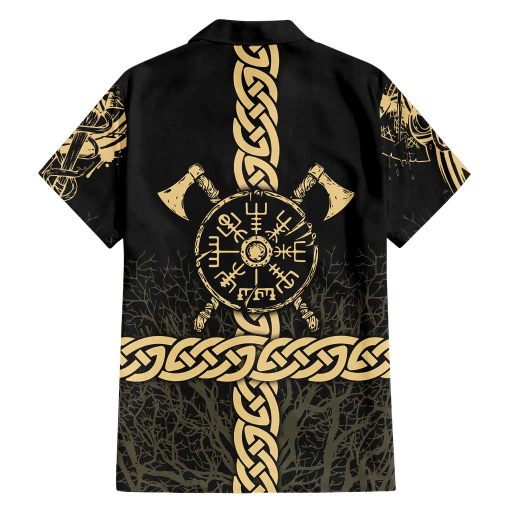 Vegvisir Compass Viking Hawaiian Shirt with Yggdrasil Tree and Axe Symbols Norse Mythology Tribute - Wonder Print Shop