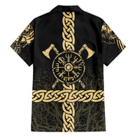 Vegvisir Compass Viking Hawaiian Shirt with Yggdrasil Tree and Axe Symbols Norse Mythology Tribute - Wonder Print Shop