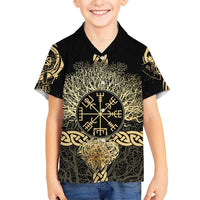 Vegvisir Compass Viking Hawaiian Shirt with Yggdrasil Tree and Axe Symbols Norse Mythology Tribute - Wonder Print Shop