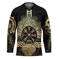 Vegvisir Compass Viking Hockey Jersey with Yggdrasil Tree and Axe Symbols Norse Mythology Tribute - Wonder Print Shop