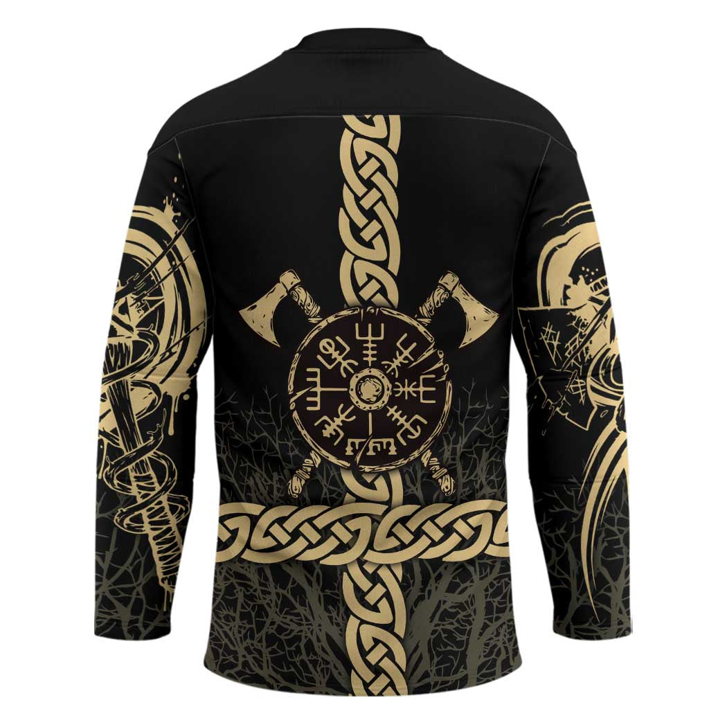 Vegvisir Compass Viking Hockey Jersey with Yggdrasil Tree and Axe Symbols Norse Mythology Tribute - Wonder Print Shop