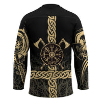 Vegvisir Compass Viking Hockey Jersey with Yggdrasil Tree and Axe Symbols Norse Mythology Tribute - Wonder Print Shop