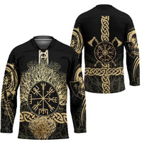 Vegvisir Compass Viking Hockey Jersey with Yggdrasil Tree and Axe Symbols Norse Mythology Tribute - Wonder Print Shop