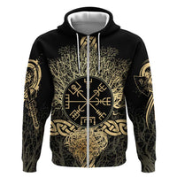 Vegvisir Compass Viking Hoodie with Yggdrasil Tree and Axe Symbols Norse Mythology Tribute - Wonder Print Shop