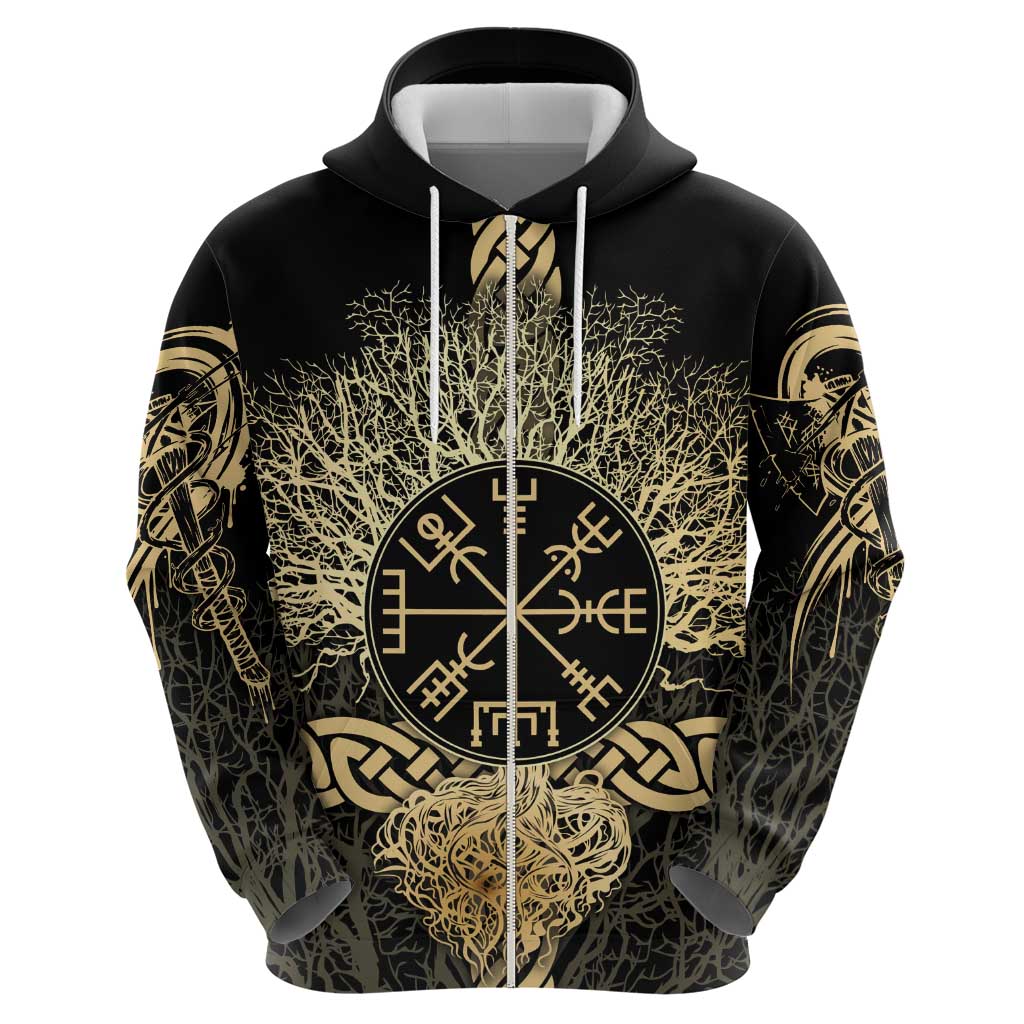 Vegvisir Compass Viking Hoodie with Yggdrasil Tree and Axe Symbols Norse Mythology Tribute - Wonder Print Shop