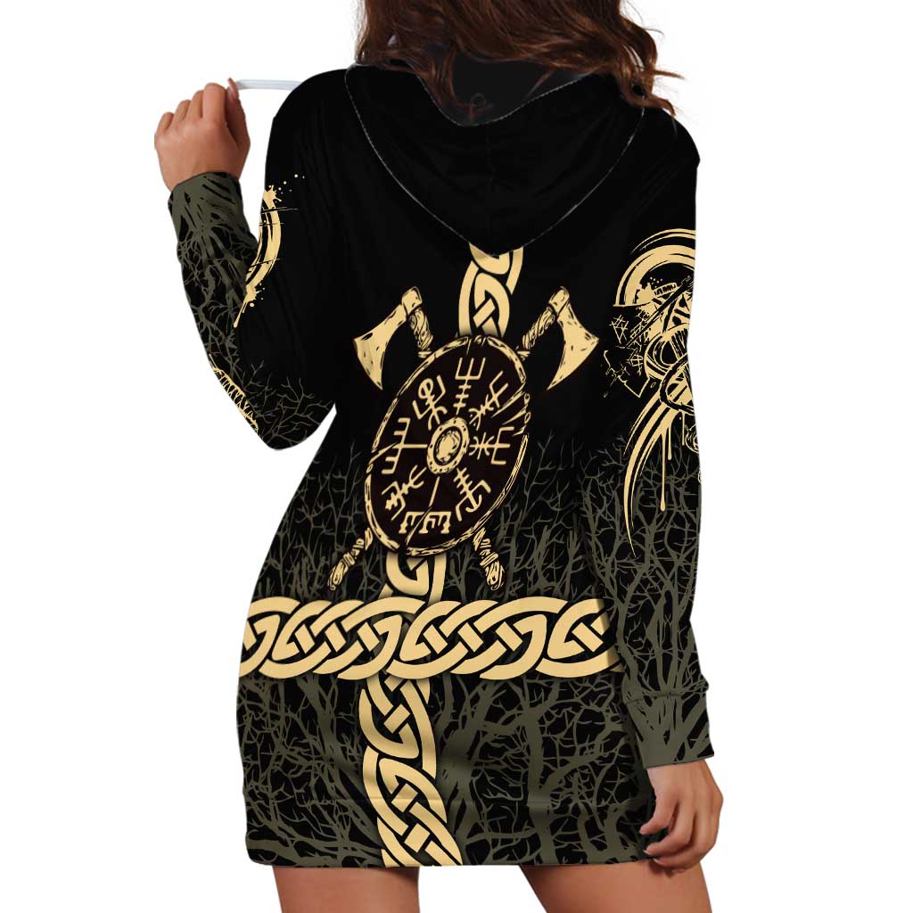Vegvisir Compass Viking Hoodie Dress with Yggdrasil Tree and Axe Symbols Norse Mythology Tribute - Wonder Print Shop
