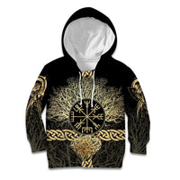 Vegvisir Compass Viking Kid Hoodie with Yggdrasil Tree and Axe Symbols Norse Mythology Tribute - Wonder Print Shop