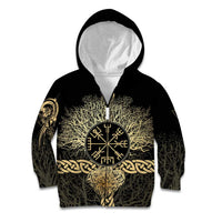 Vegvisir Compass Viking Kid Hoodie with Yggdrasil Tree and Axe Symbols Norse Mythology Tribute - Wonder Print Shop