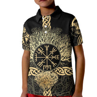 Vegvisir Compass Viking Kid Polo Shirt with Yggdrasil Tree and Axe Symbols Norse Mythology Tribute - Wonder Print Shop
