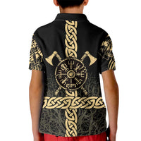 Vegvisir Compass Viking Kid Polo Shirt with Yggdrasil Tree and Axe Symbols Norse Mythology Tribute - Wonder Print Shop