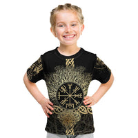 Vegvisir Compass Viking Kid T Shirt with Yggdrasil Tree and Axe Symbols Norse Mythology Tribute - Wonder Print Shop