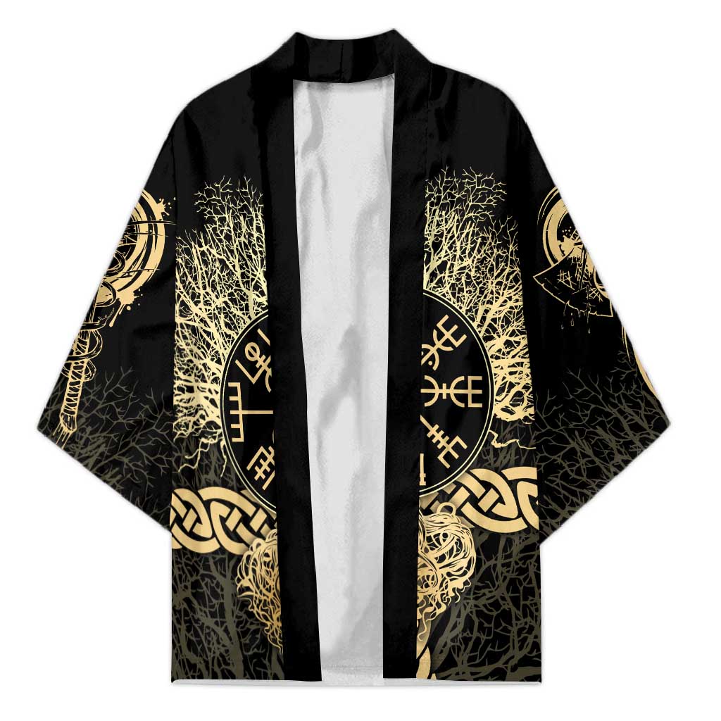 Vegvisir Compass Viking Kimono with Yggdrasil Tree and Axe Symbols Norse Mythology Tribute - Wonder Print Shop