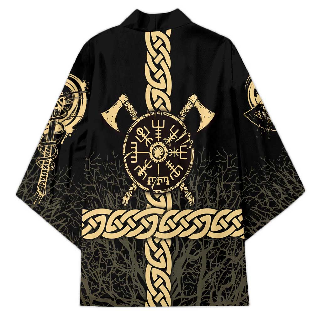 Vegvisir Compass Viking Kimono with Yggdrasil Tree and Axe Symbols Norse Mythology Tribute - Wonder Print Shop