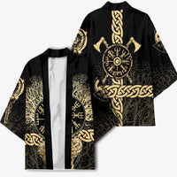 Vegvisir Compass Viking Kimono with Yggdrasil Tree and Axe Symbols Norse Mythology Tribute - Wonder Print Shop