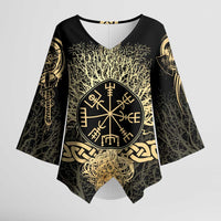 Vegvisir Compass Viking Kimono Sleeve Blouse with Yggdrasil Tree and Axe Symbols Norse Mythology Tribute - Wonder Print Shop