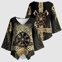 Vegvisir Compass Viking Kimono Sleeve Blouse with Yggdrasil Tree and Axe Symbols Norse Mythology Tribute - Wonder Print Shop