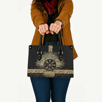 Vegvisir Compass Viking Leather Bag with Yggdrasil Tree and Axe Symbols Norse Mythology Tribute - Wonder Print Shop