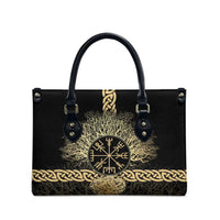 Vegvisir Compass Viking Leather Bag with Yggdrasil Tree and Axe Symbols Norse Mythology Tribute - Wonder Print Shop