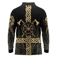 Vegvisir Compass Viking Long Sleeve Polo Shirt with Yggdrasil Tree and Axe Symbols Norse Mythology Tribute - Wonder Print Shop