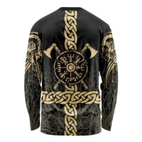 Vegvisir Compass Viking Long Sleeve Shirt with Yggdrasil Tree and Axe Symbols Norse Mythology Tribute - Wonder Print Shop