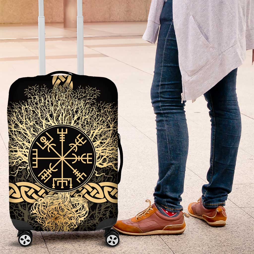 Vegvisir Compass Viking Luggage Cover with Yggdrasil Tree and Axe Symbols Norse Mythology Tribute - Wonder Print Shop